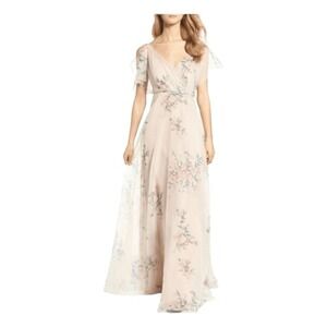 Jenny Yoo Anthropologie Cassie Flutter Sleeve Surplice Gown Maxi Dress 12